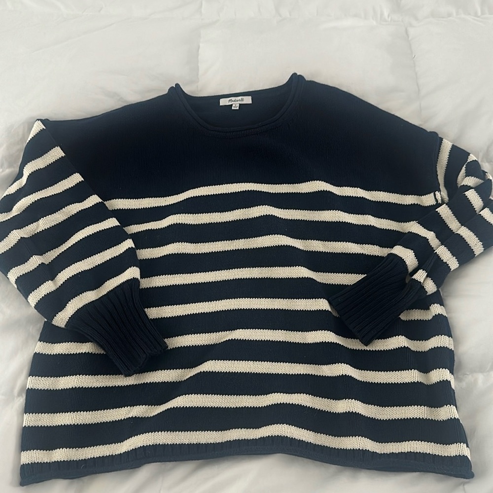 Navy blue and cream madewell sweater
